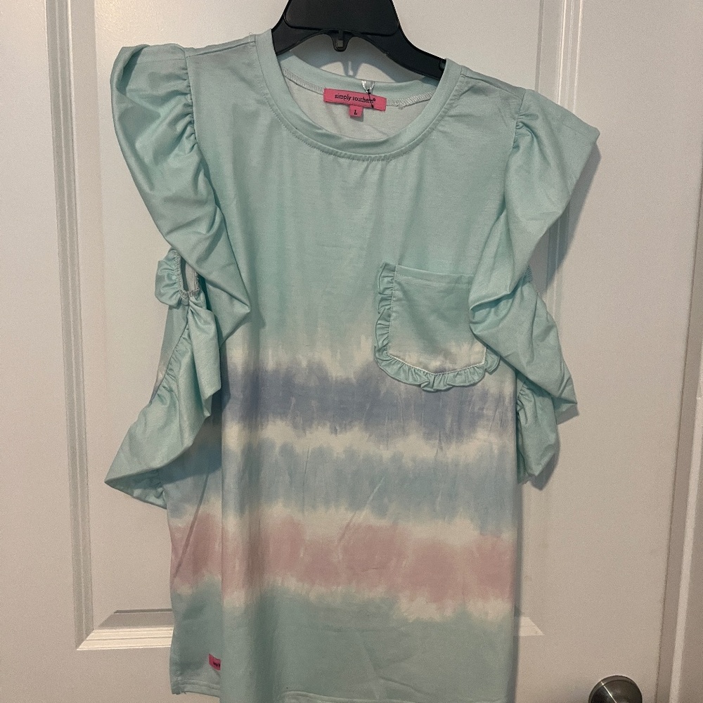 Simply Southern Ruffled Sleeveless Shirt Sz L